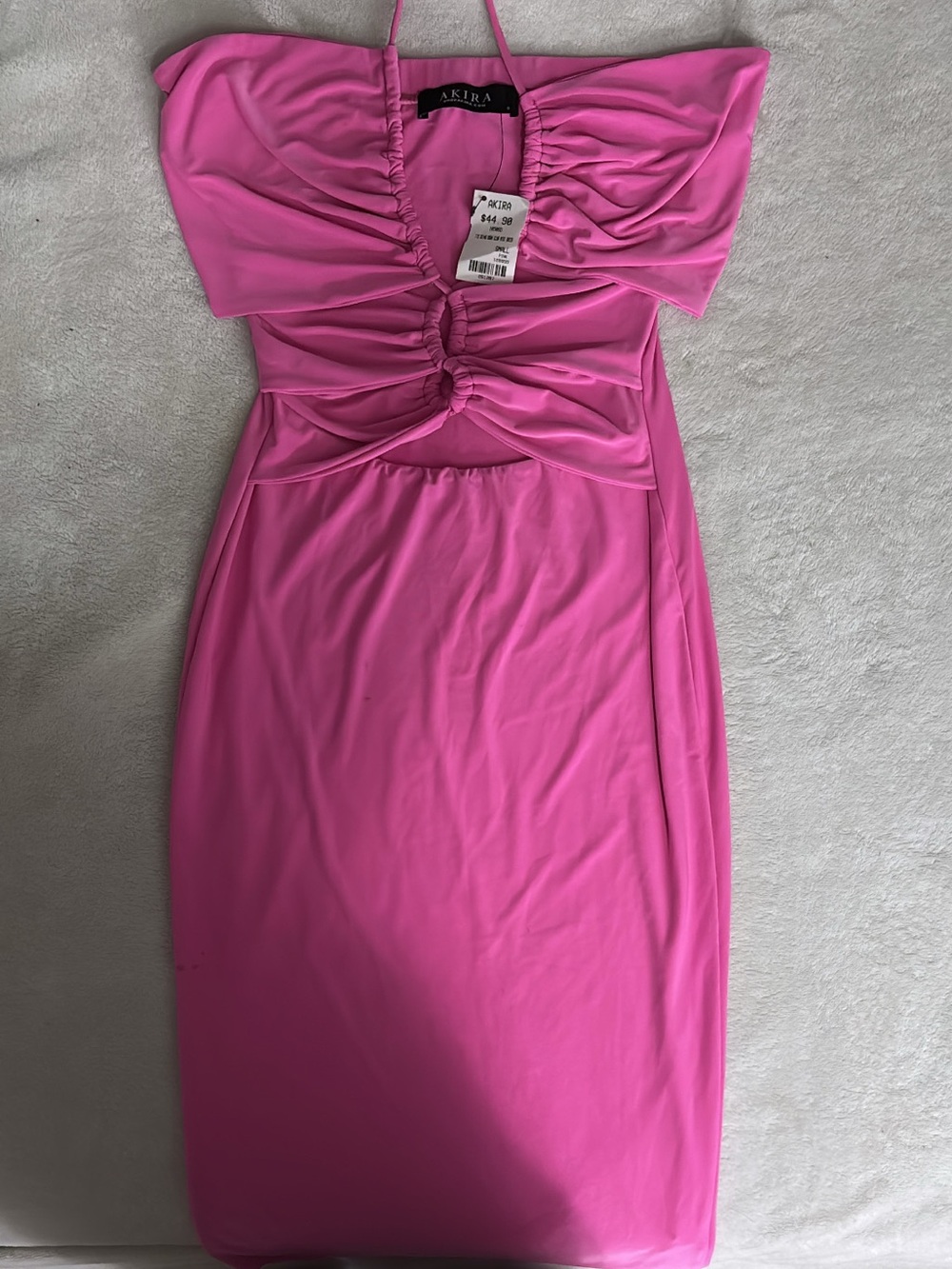 AKIRA Hot Pink Ruched Cutout Midi Dress
